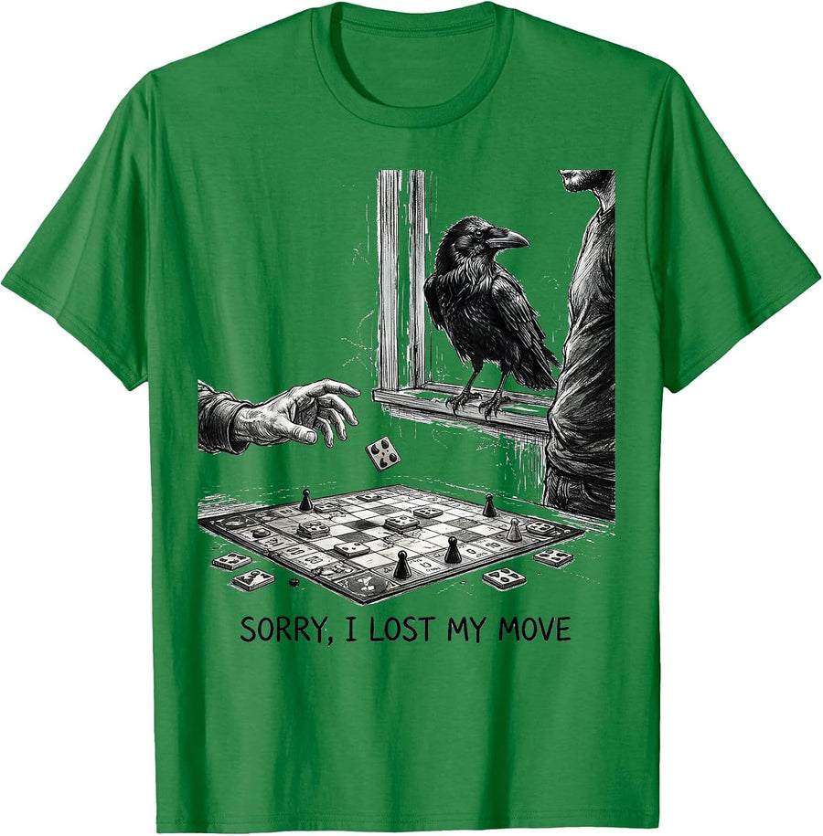 Men's Sorry I Lost My Move Funny Crow Bird Lover Dark Humor T-Shirt - Kelly Green