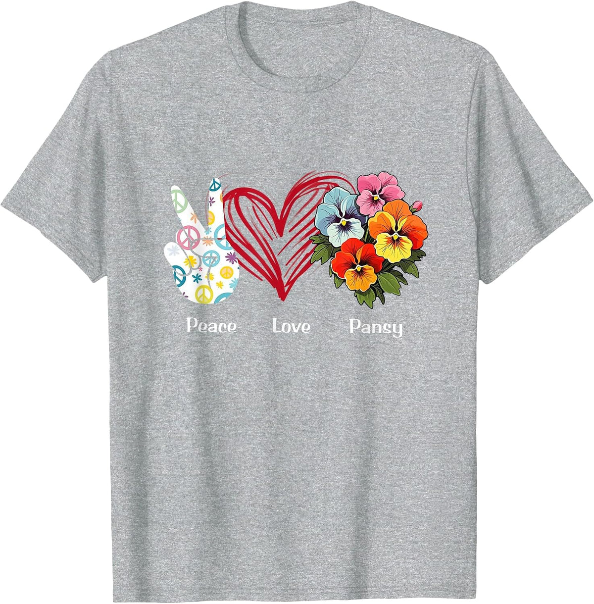 Peace Love Pansy Flower Hippie Pansy Lover T-Shirt - Heather Grey