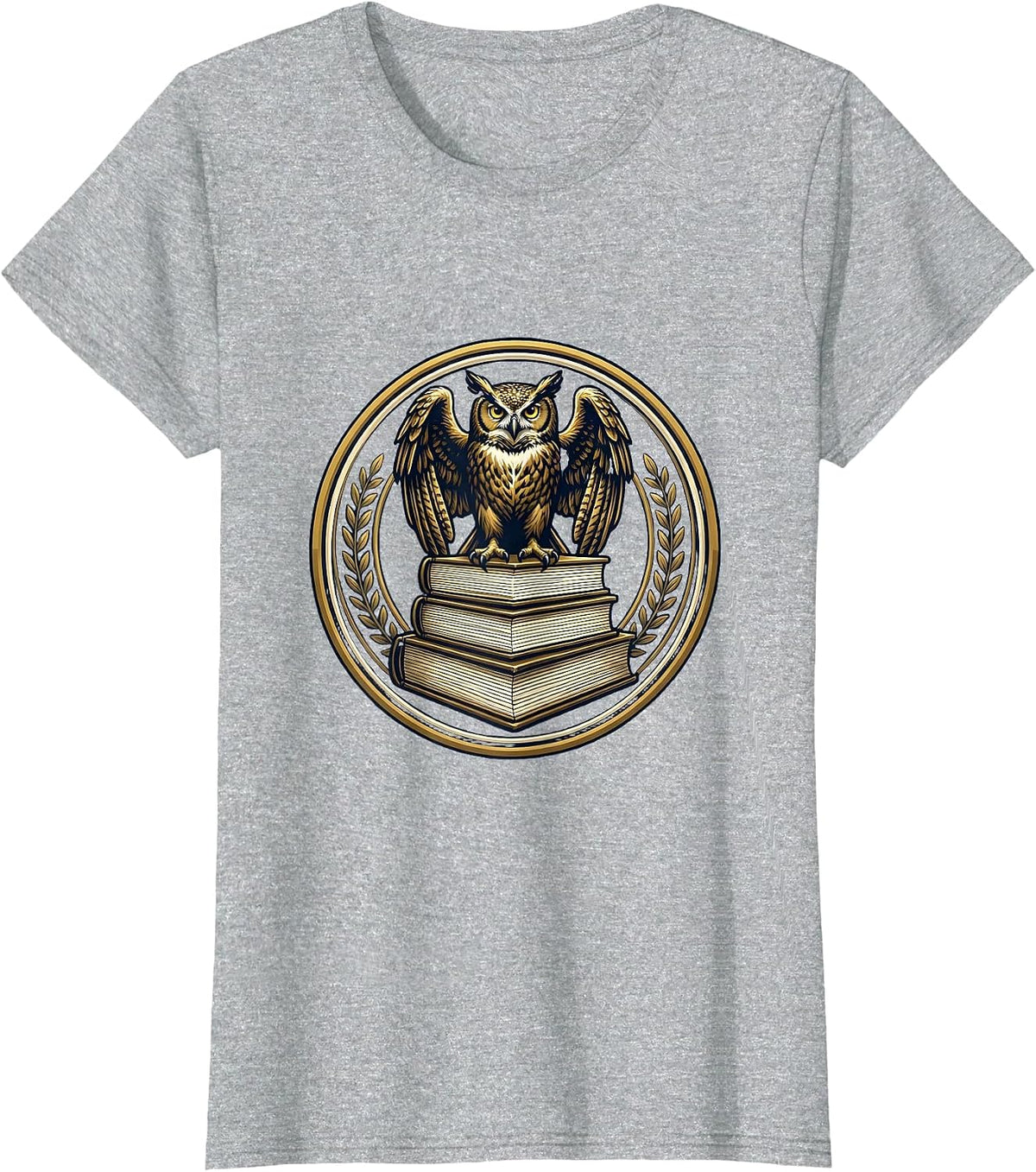 Women's Wise Owl on Stacked Books Illustration T-Shirt - Heather Grey