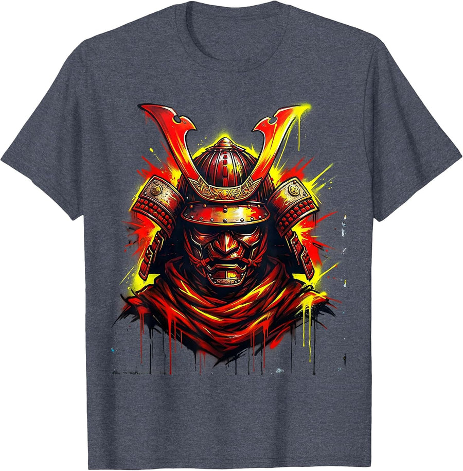 Samurai Helmet on Folded Cloth Illustration T-Shirt - Heather Blue