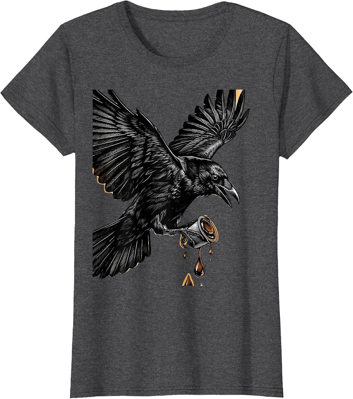 Women's Cawf Crow Coffee Lover Graphic Tee T-Shirt - Dark Heather Grey