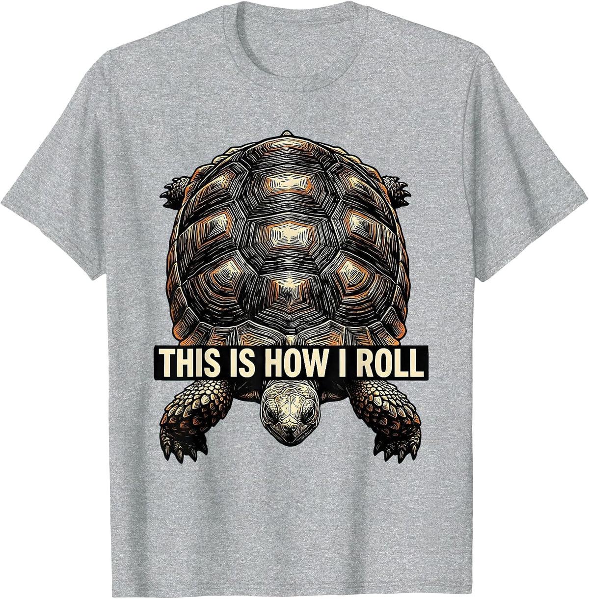 Men's This Is How I Roll Linocut Tortoise Shell Turtle Lover Humor T-Shirt - Heather Grey