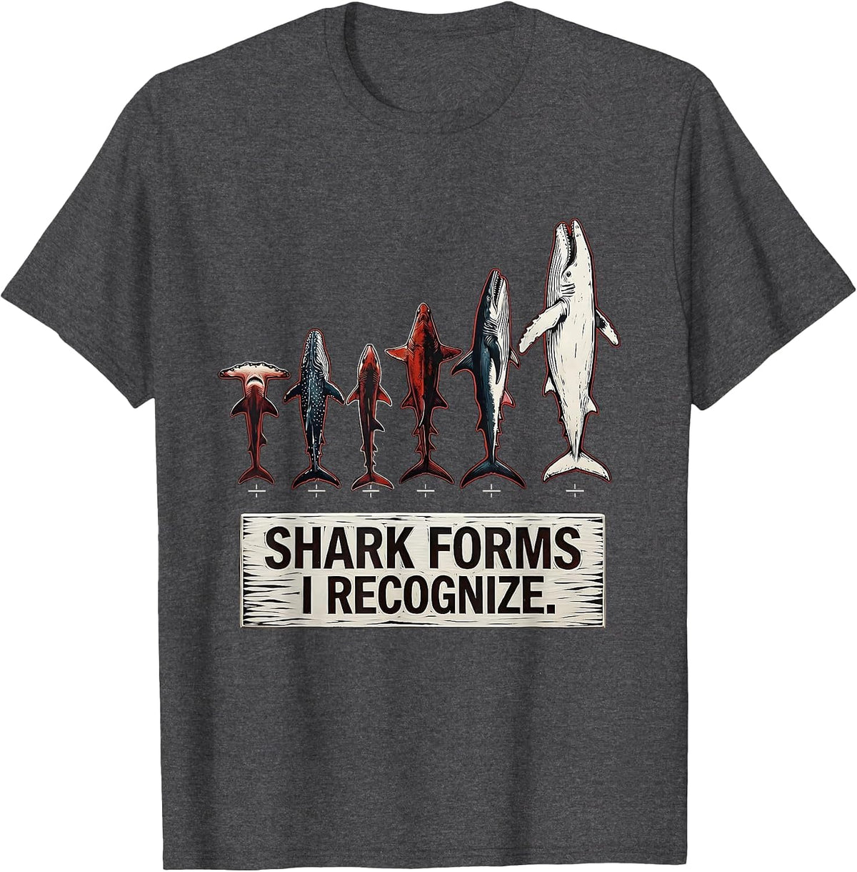 Shark Forms I Recognize Linocut Marine Biology Ocean T-Shirt - Dark Heather Grey