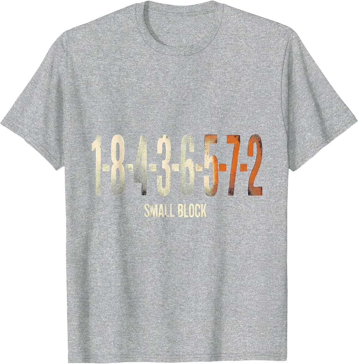Men's 1-8-4-3-6-5-7-2 Small Block Funny Mechanic Car Engine Humor T-Shirt - Heather Grey