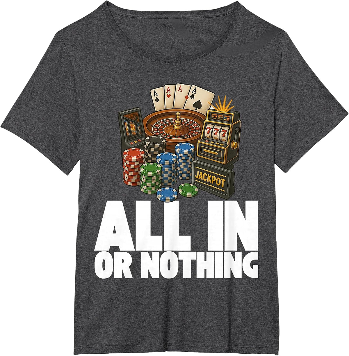 Casino Chips Roulette Slots Poker Vegas Gambling Cards T-Shirt - Dark Heather Grey
