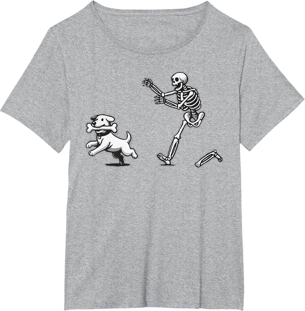 Skeleton Dog Halloween Skeleton Chasing Dog T-Shirt - Heather Grey