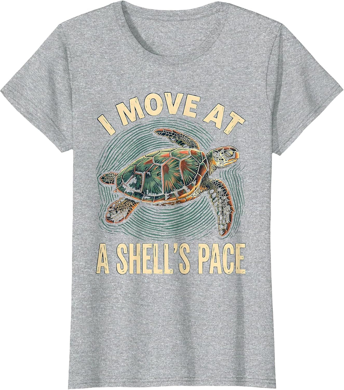 I Move At A Shell's Pace Linocut Sea Turtle Lover Gift T-Shirt - Heather Grey