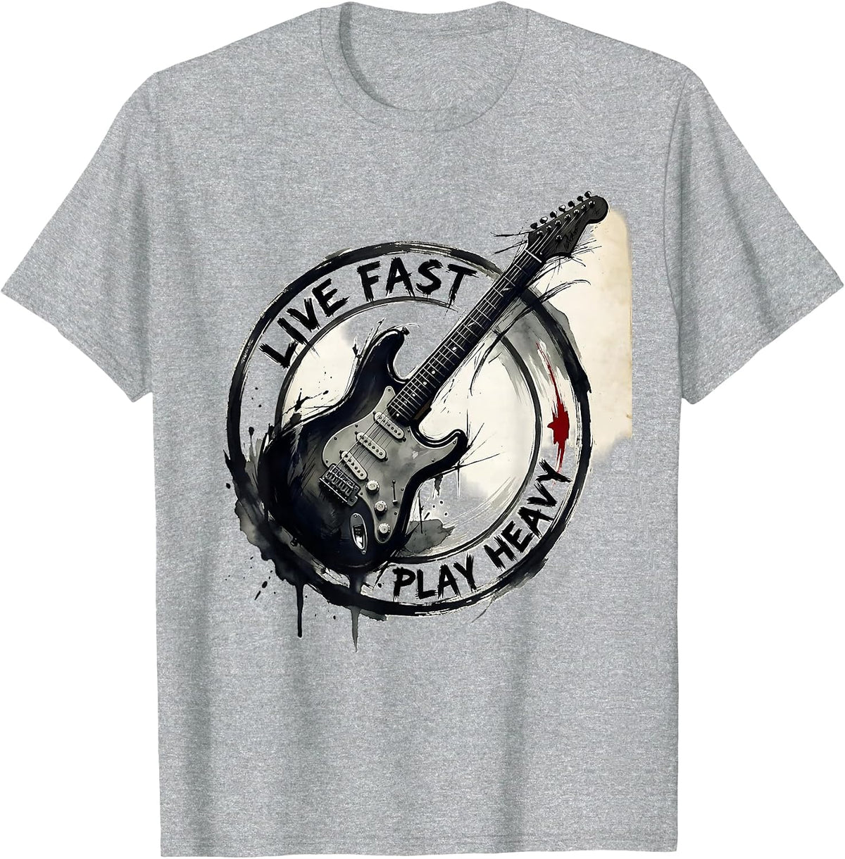 Men's Live Fast Play Heavy Metal Band Graphic Design T-Shirt - Heather Grey