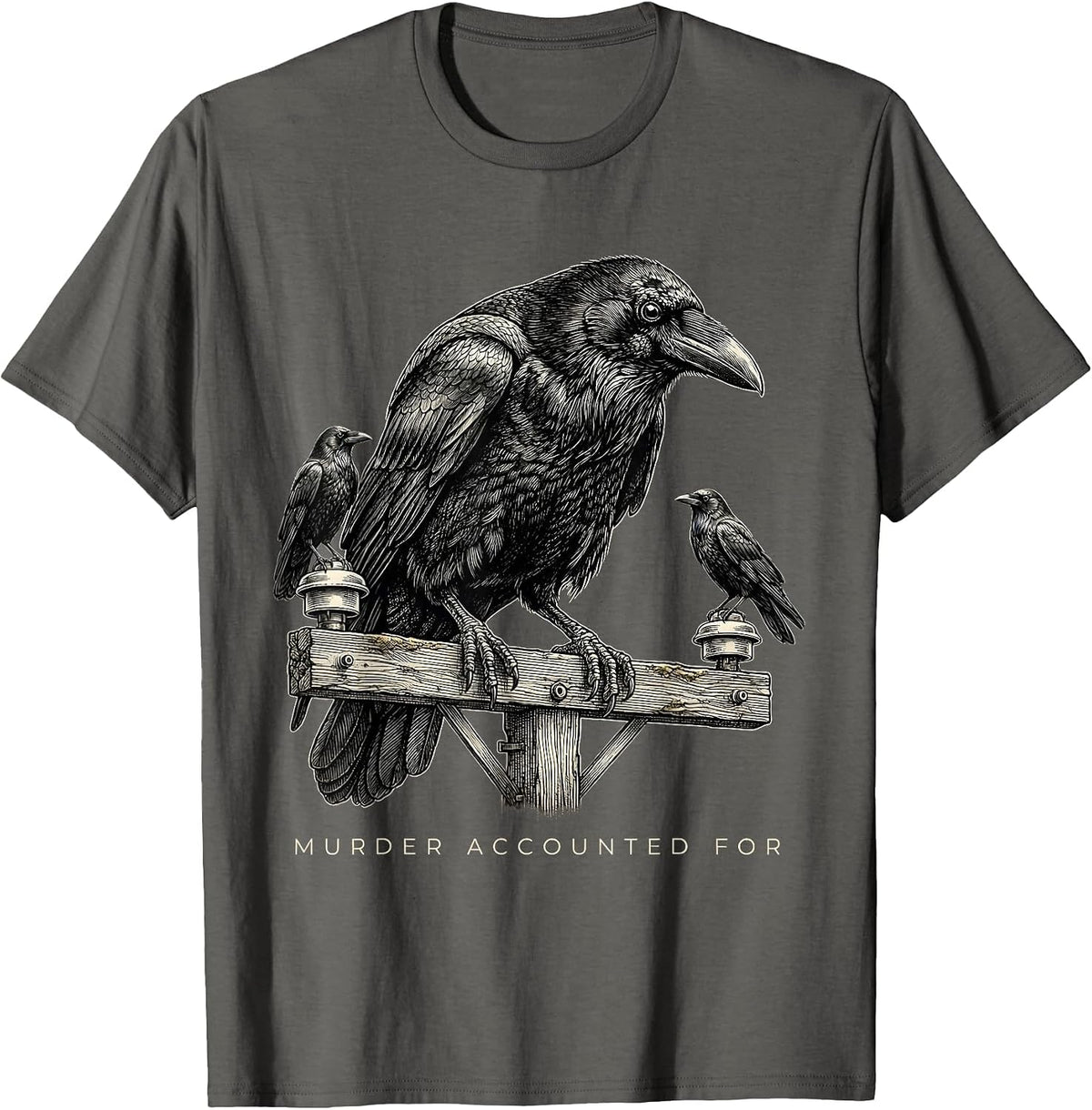 Murder Accounted For Dark Humor Crow Raven Gothic Bird Lover T-Shirt - Asphalt Grey