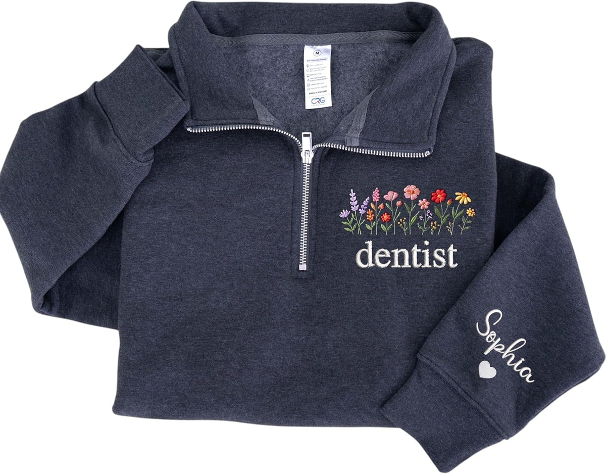 Personalized Embroidered Profession Quarter Zip Sweatshirt, Custom Gift for Nurse, Professors - Dentist