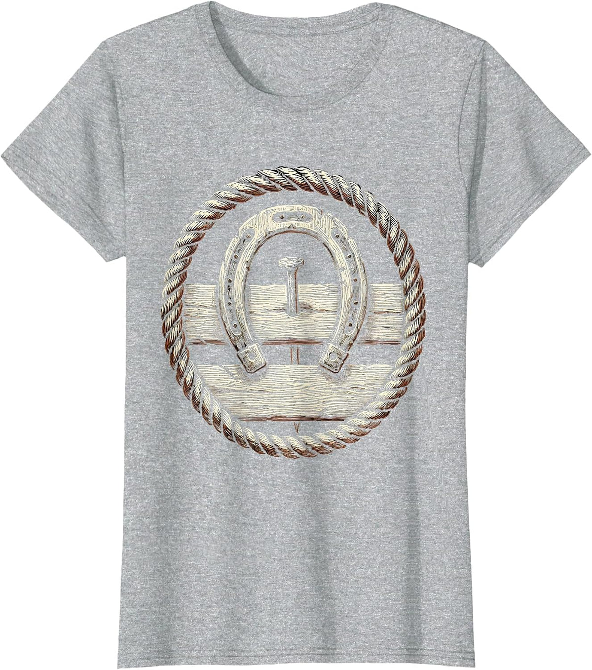 Women's Horseshoe on Weathered Wooden Fence Graphic T-Shirt - Heather Grey