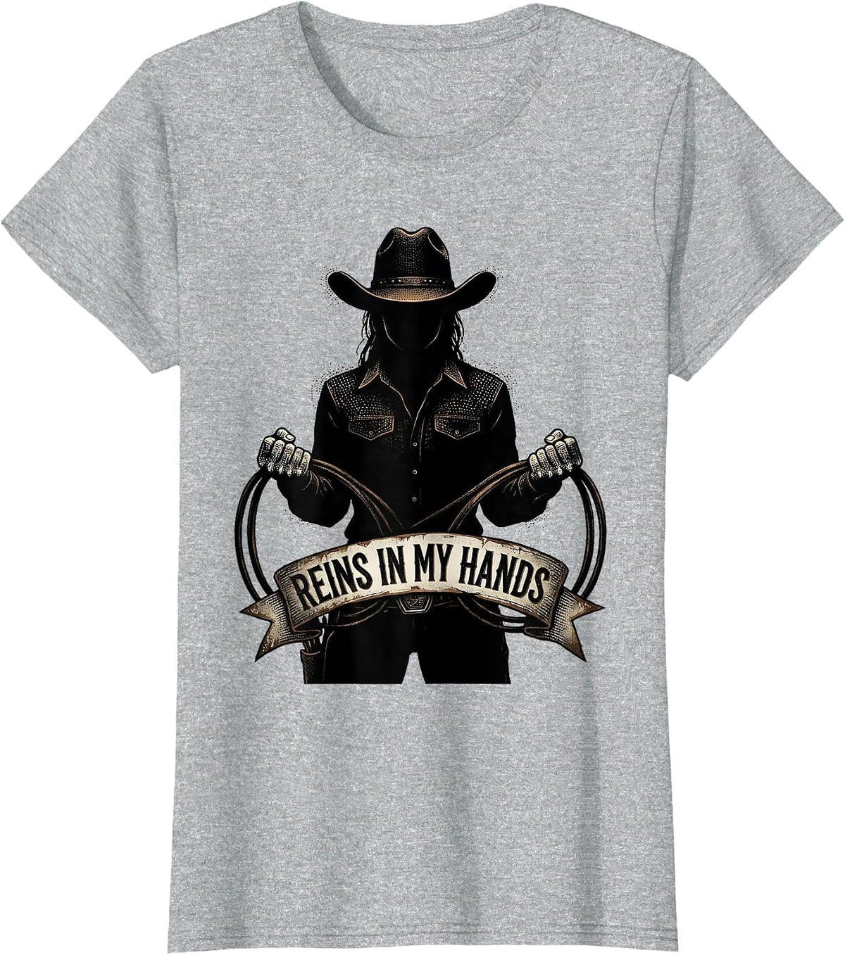 Reins In My Hands Cowgirl Graphic Design T-Shirt - Heather Grey