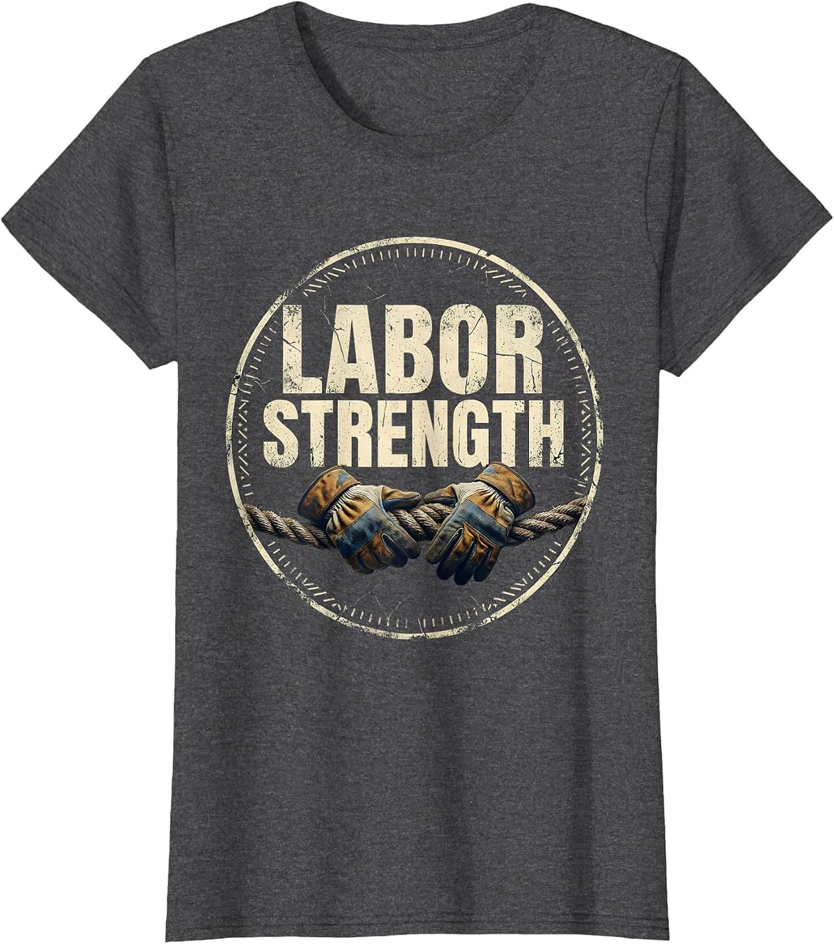 Women's Labor Strength Distressed Union Worker Solidarity Pride T-Shirt - Dark Heather Grey