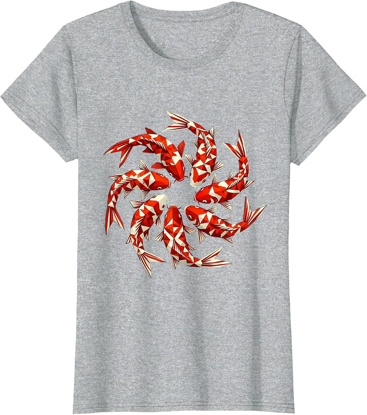 Seven Koi Fish Spiral Illustration Design T-Shirt - Heather Grey