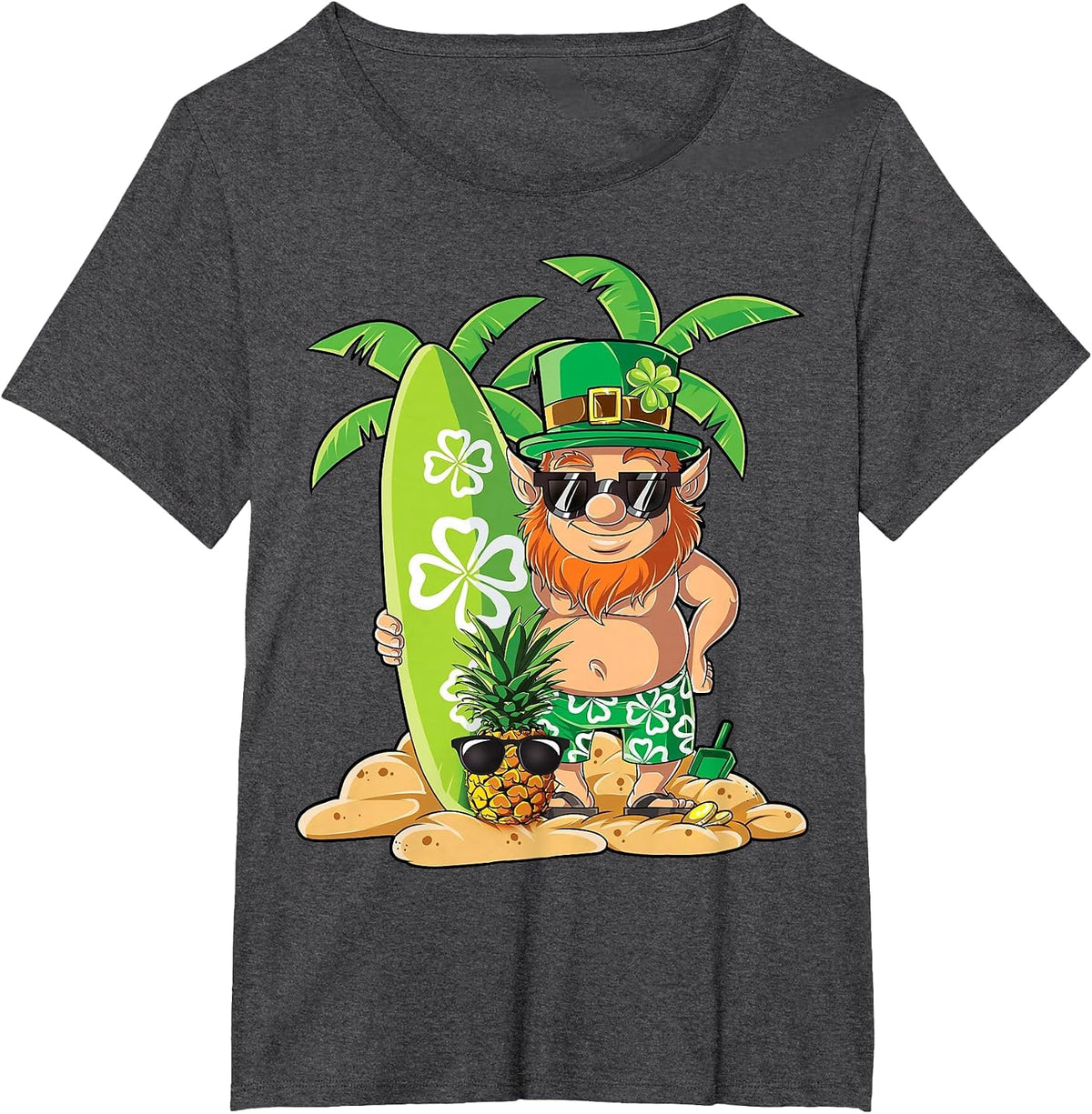 Leprechaun Hawaiian Surfing St Patricks Day Hawaii Men Women T-Shirt - Dark Heather Grey