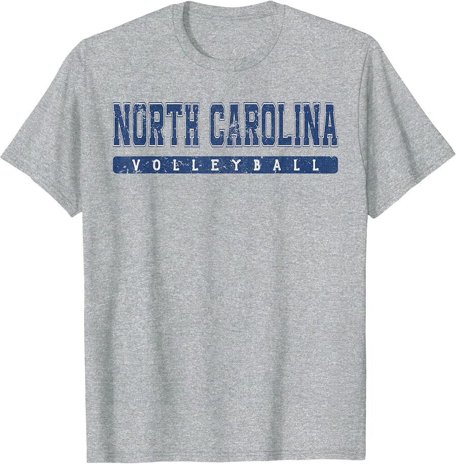 North Carolina Volleyball Blue Vintage Text T-Shirt - Heather Grey