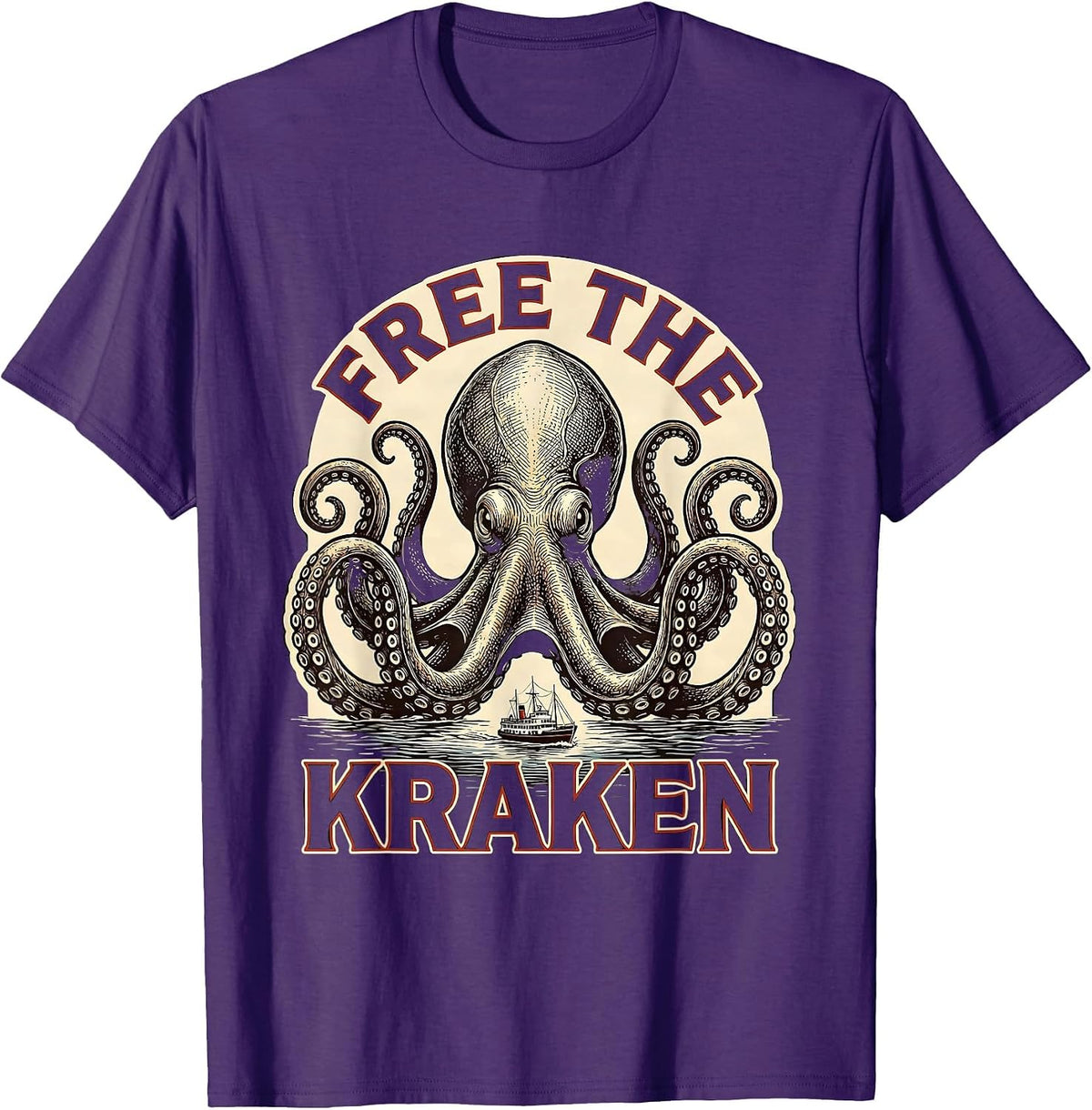 Free The Kraken Vintage Kraken Sea Monster Octopus T-Shirt - Purple