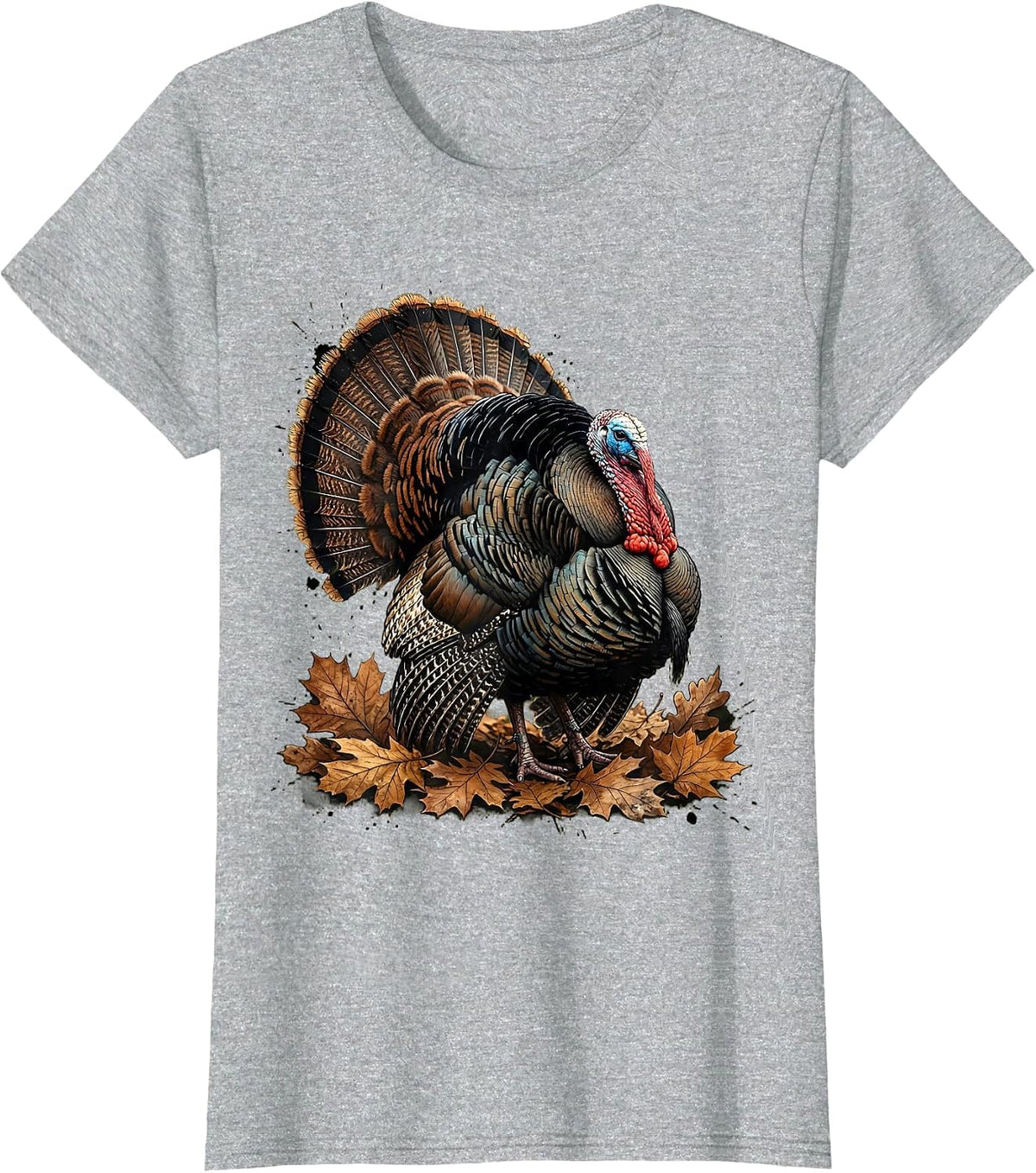 Women's Turkey Strutting Through Autumn Leaves Hunting T-Shirt - Heather Grey