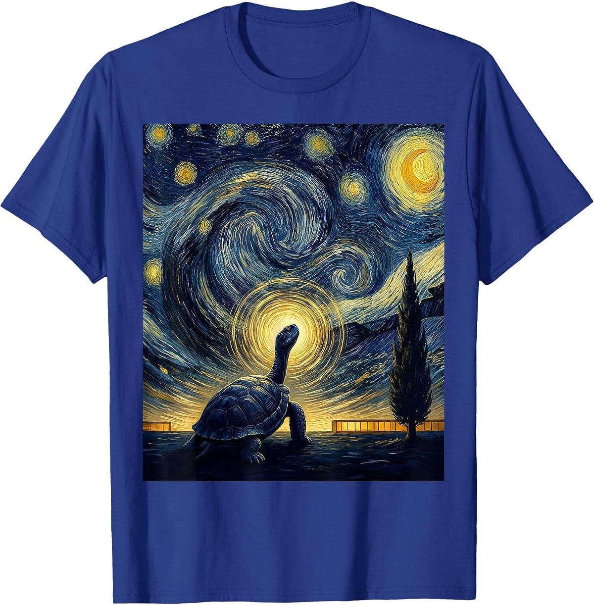 Men's Night Turtle Van Gogh Whimsical Pet Lover Art T-Shirt - Royal Blue
