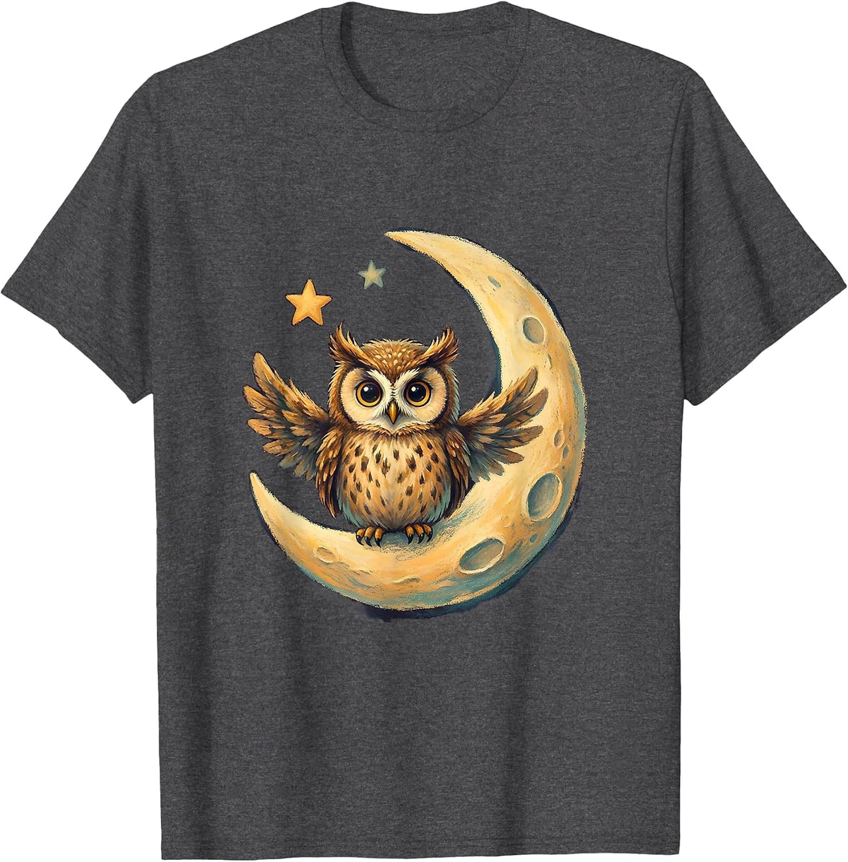 Men's Cute Halloween Owl on Crescent Moon Design T-Shirt - Dark Heather Grey