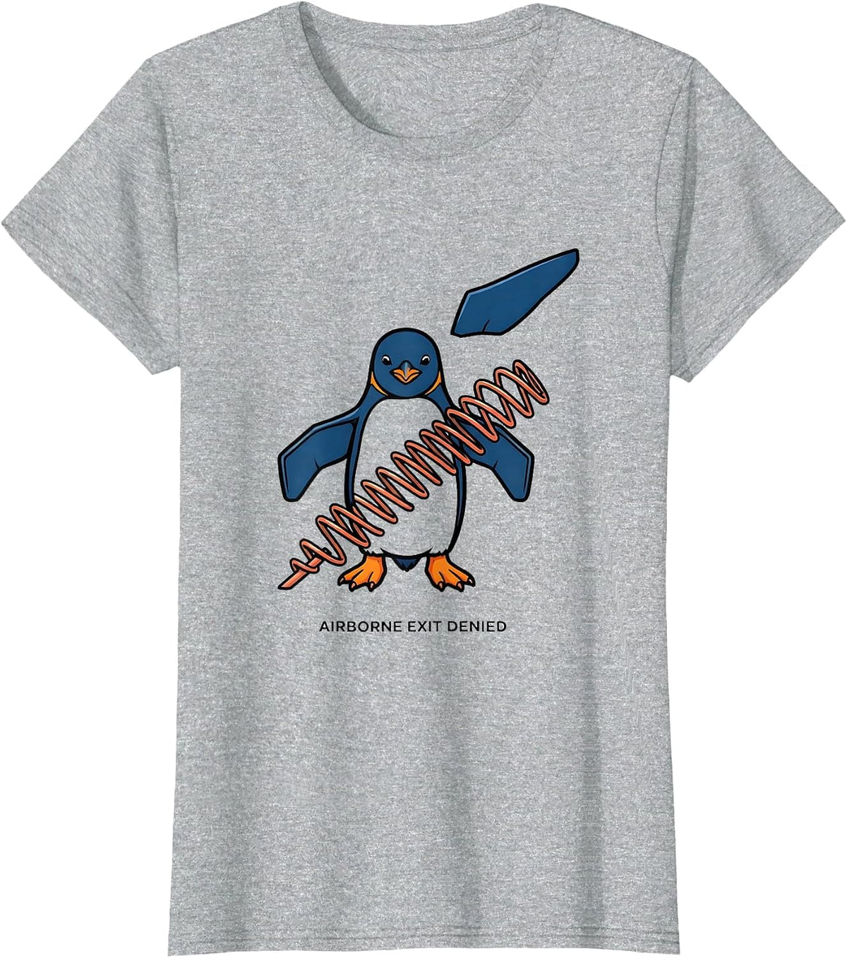 Women's Airborne Exit Denied Funny Penguin Martial Arts Humor T-Shirt - Heather Grey