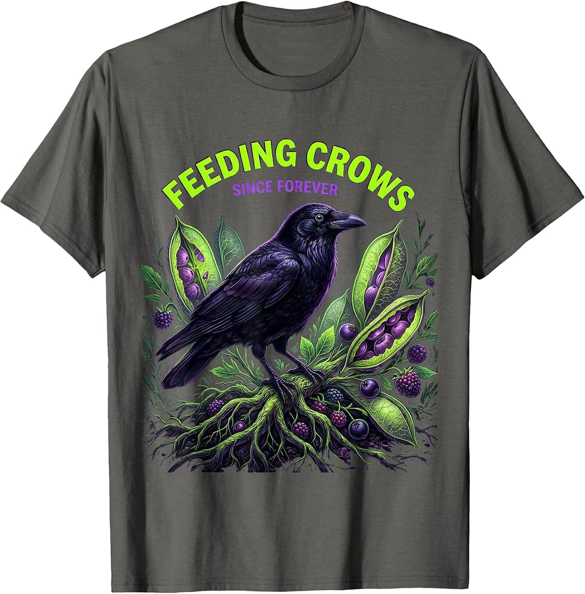 Men's Feeding Crows Since Forever Crow Lover Design T-Shirt - Asphalt Grey