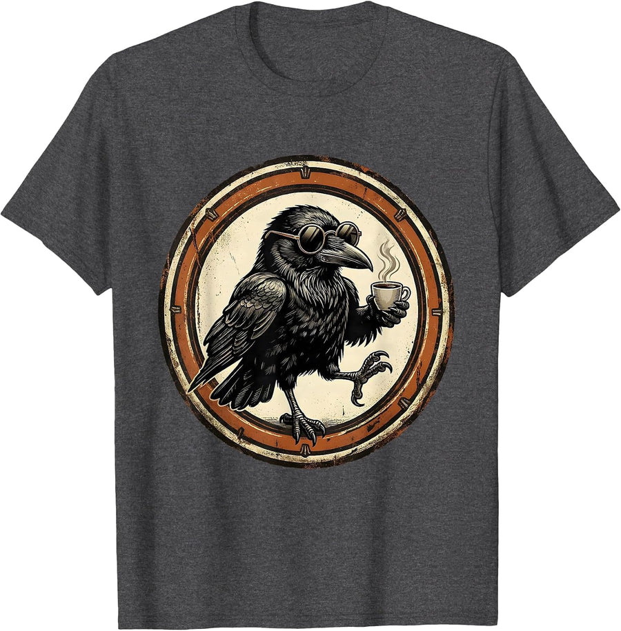 Men's Cool Crow Espresso Lover Graphic Design T-Shirt - Dark Heather Grey
