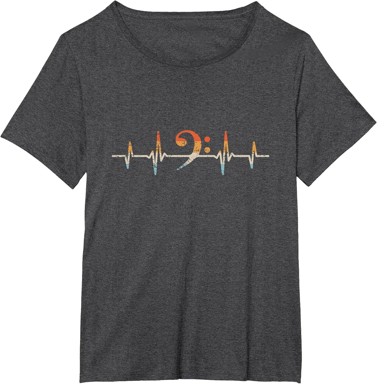 Retro Bass Clef Heartbeat Bassist T-Shirt - Dark Heather Grey