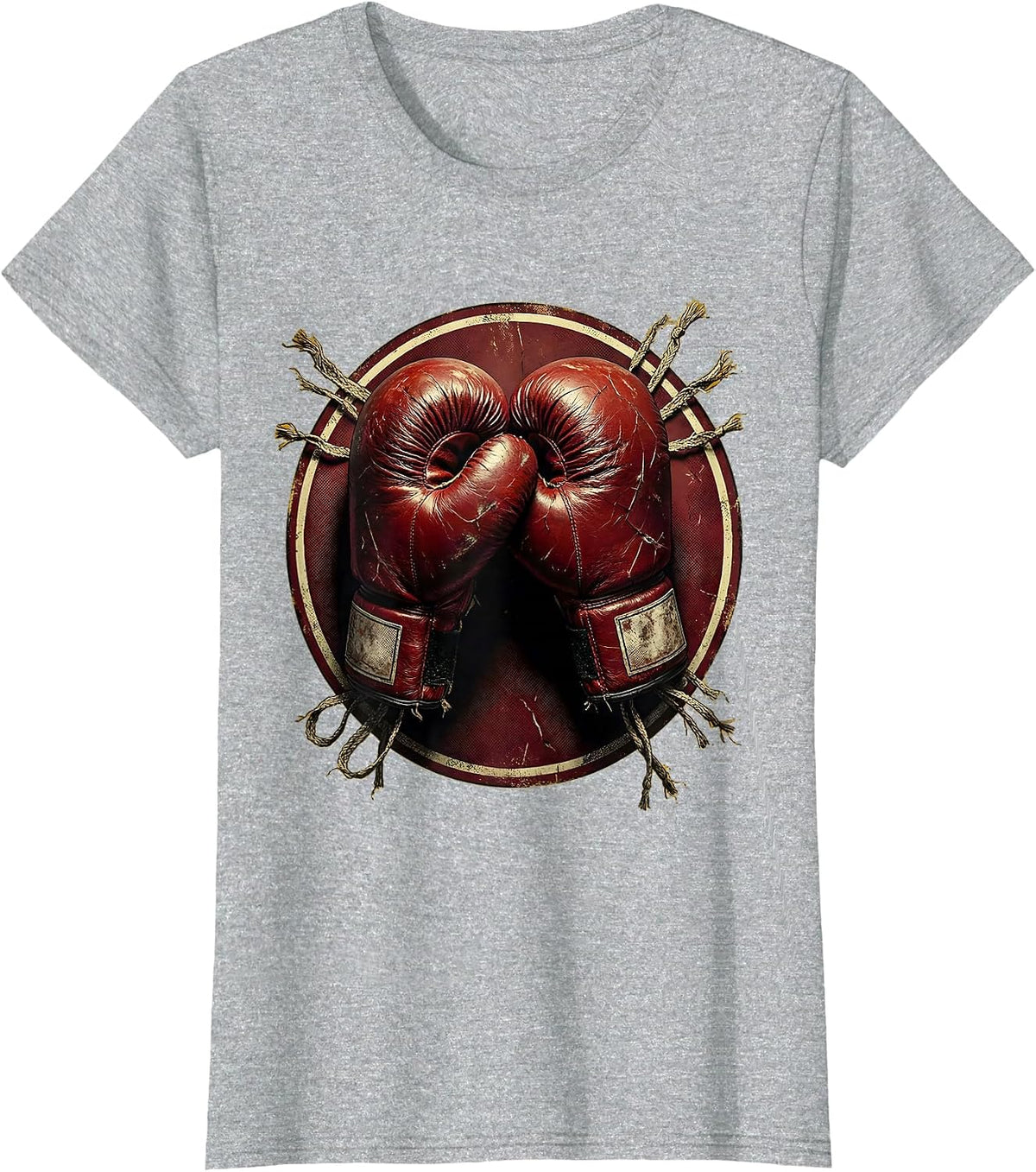 Worn Leather Boxing Gloves Crossed Illustration T-Shirt - Heather Grey