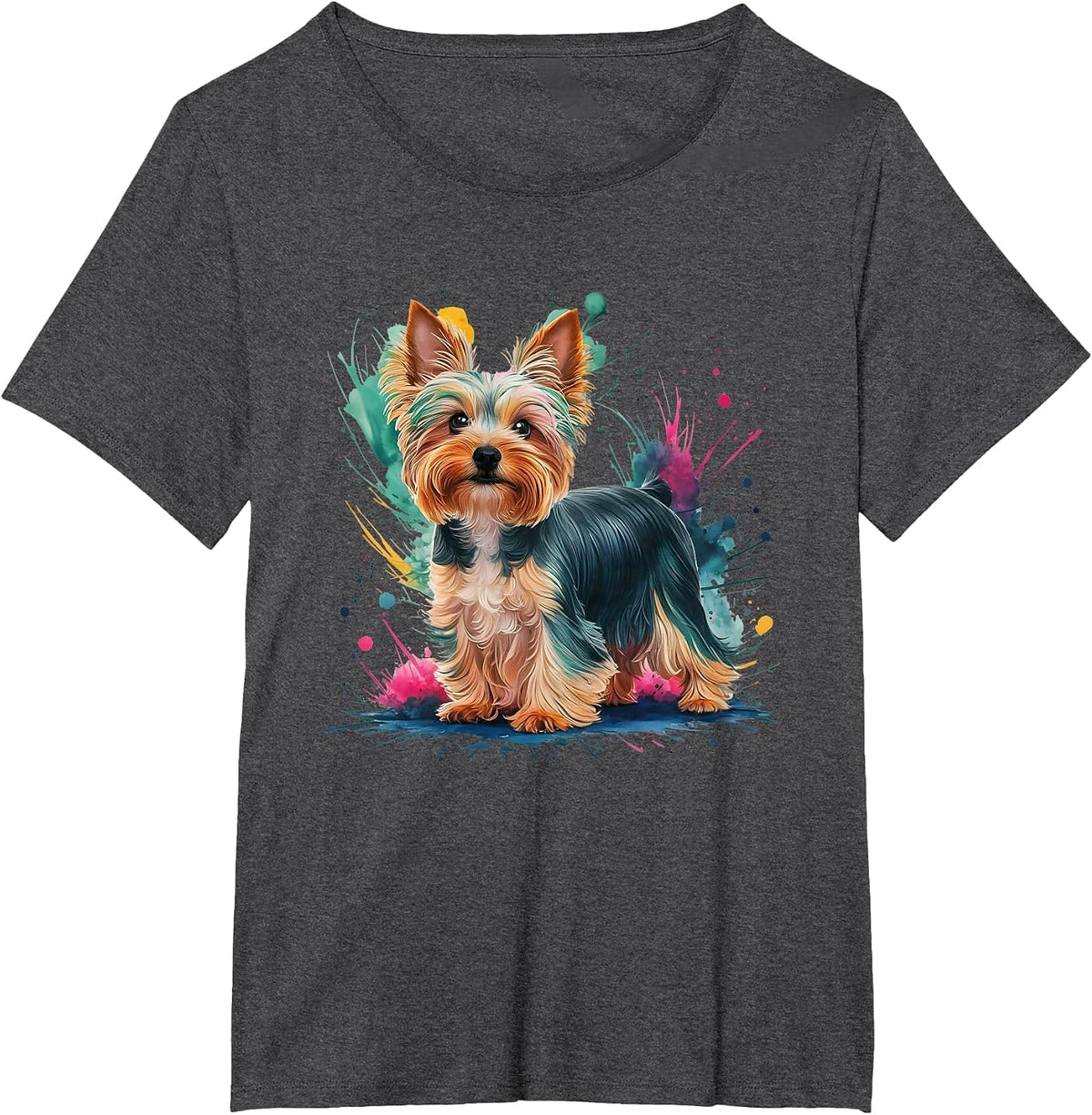 Men Woman Colorful Watercolor Yorkshire Terrier T-Shirt - Dark Heather Grey