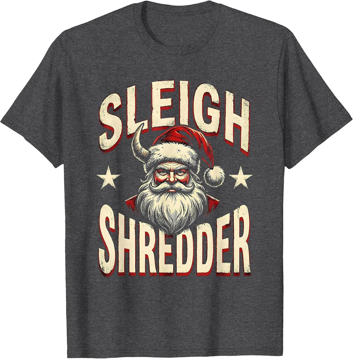 Sleigh Shredder Funny Heavy Metal Rock Christmas Novelty T-Shirt - Dark Heather Grey