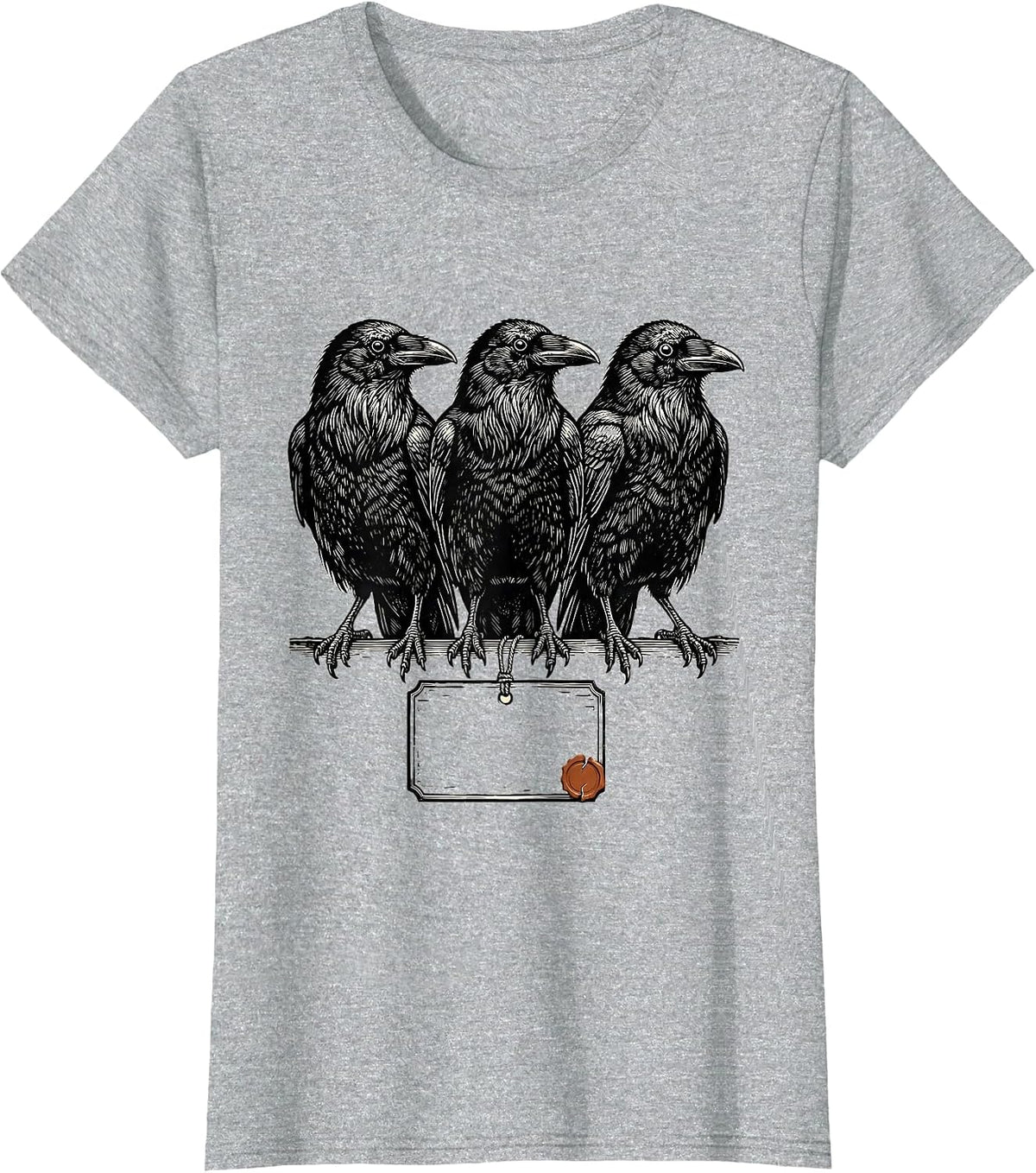 Women's Three Crows Woodcut Dark Humor Gothic Raven Lover T-Shirt - Heather Grey