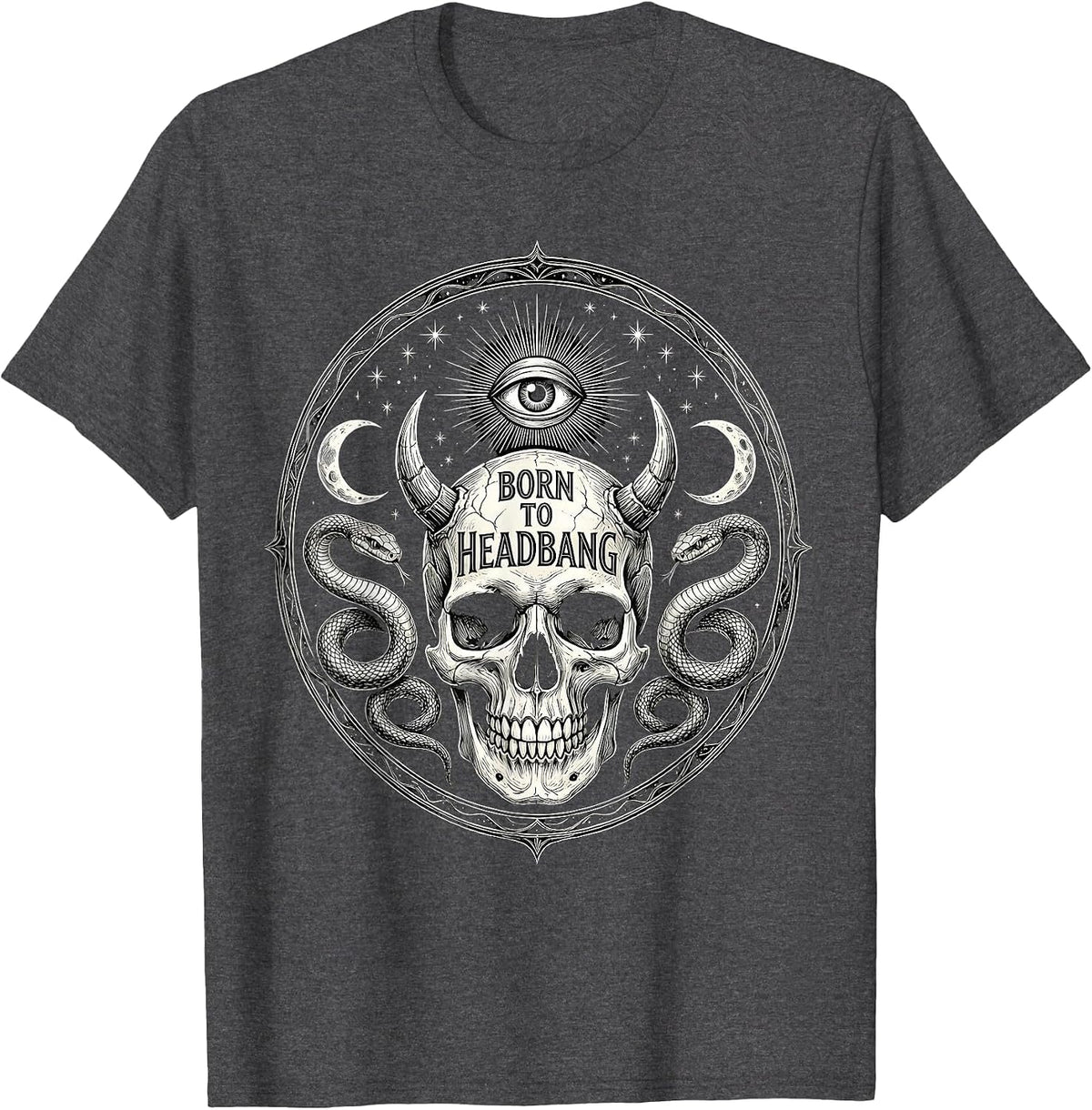 Men's Born to Headbang Metal Band Graphic Design T-Shirt - Dark Heather Grey
