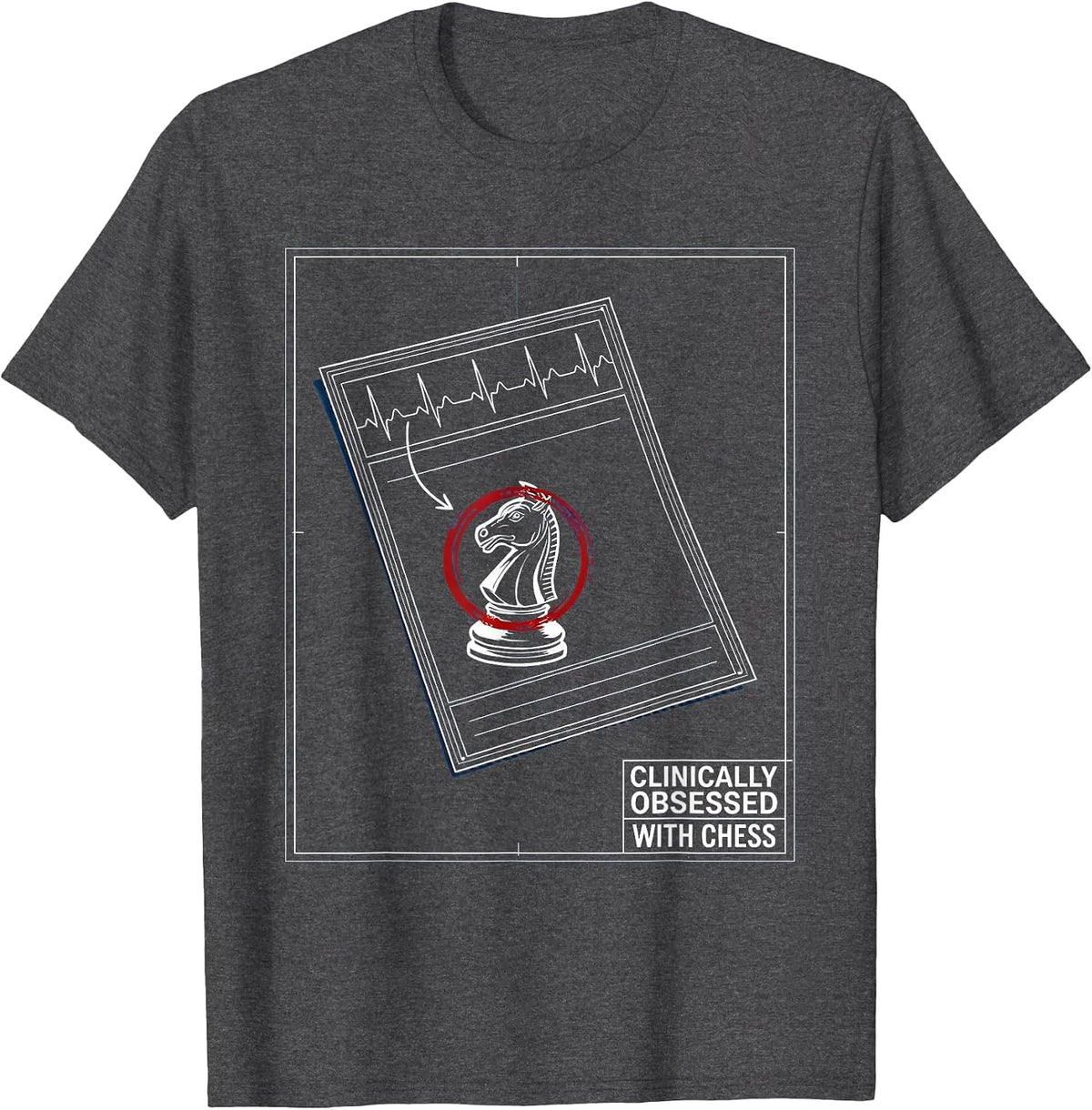 Clinically Obsessed With Chess Blueprint Chess Lover T-Shirt - Dark Heather Grey