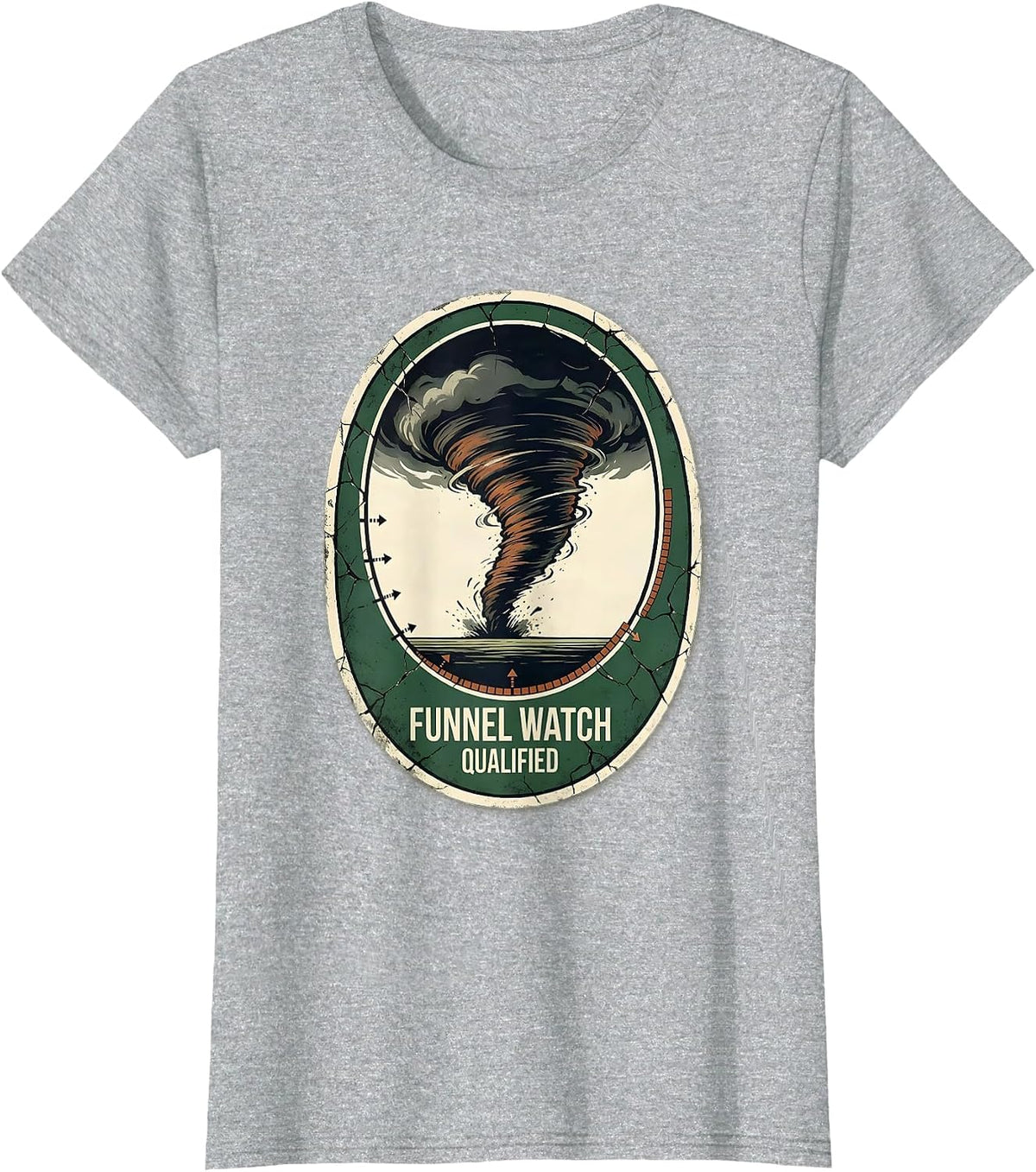 Funnel Watch Qualified Vintage Storm Chaser Tornado T-Shirt - Heather Grey