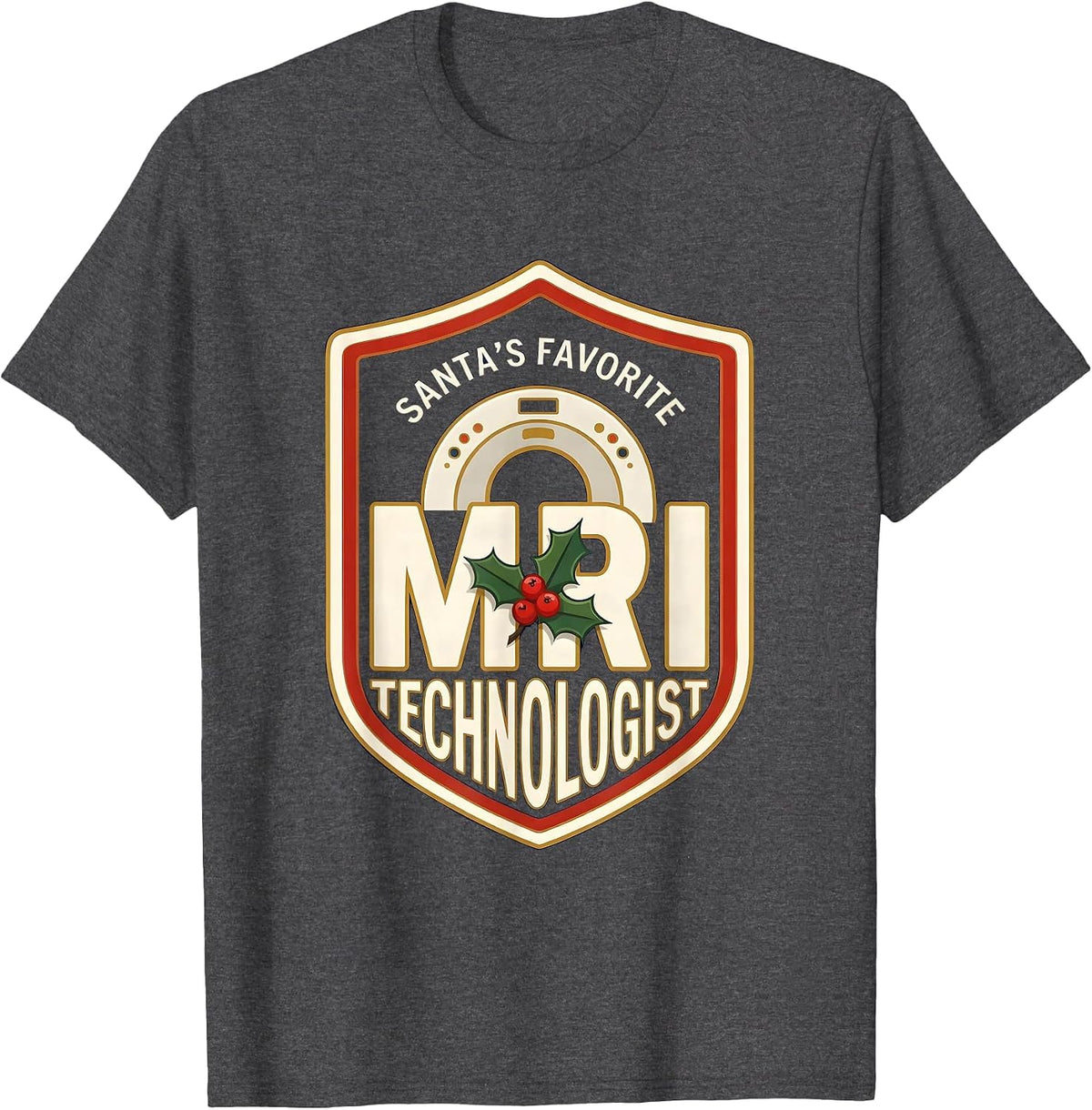 Men's Santa's Favorite MRI Technologist Funny Medical Tech T-Shirt - Dark Heather Grey