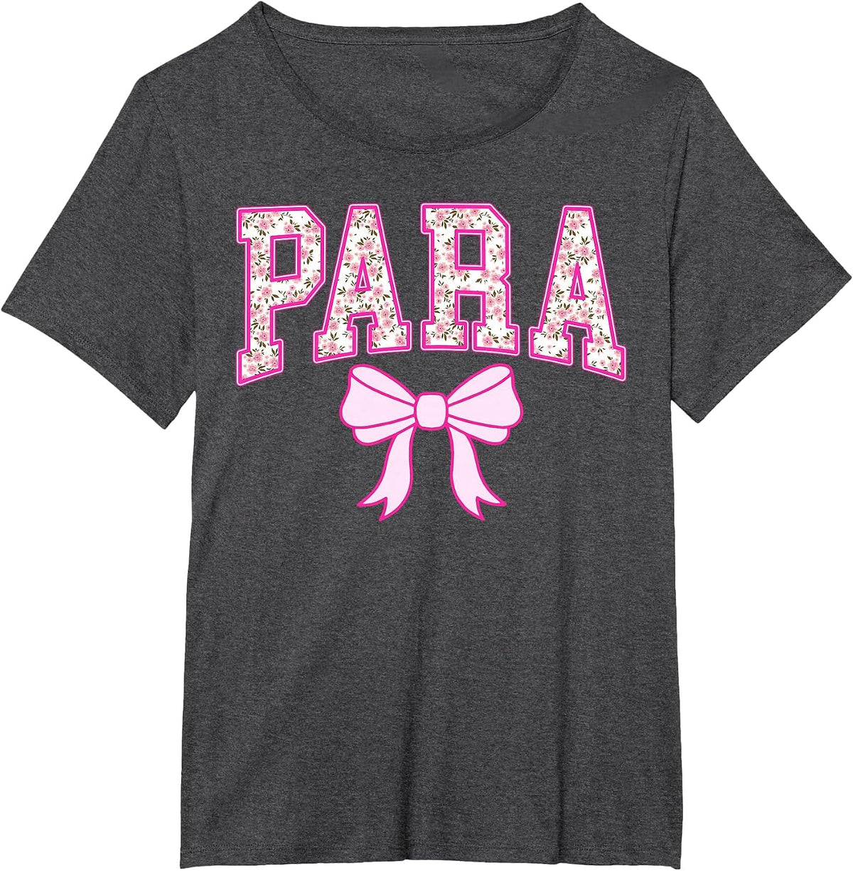 Retro para Pink Coquette Bow Floral Team Matching Women T-Shirt - Dark Heather Grey