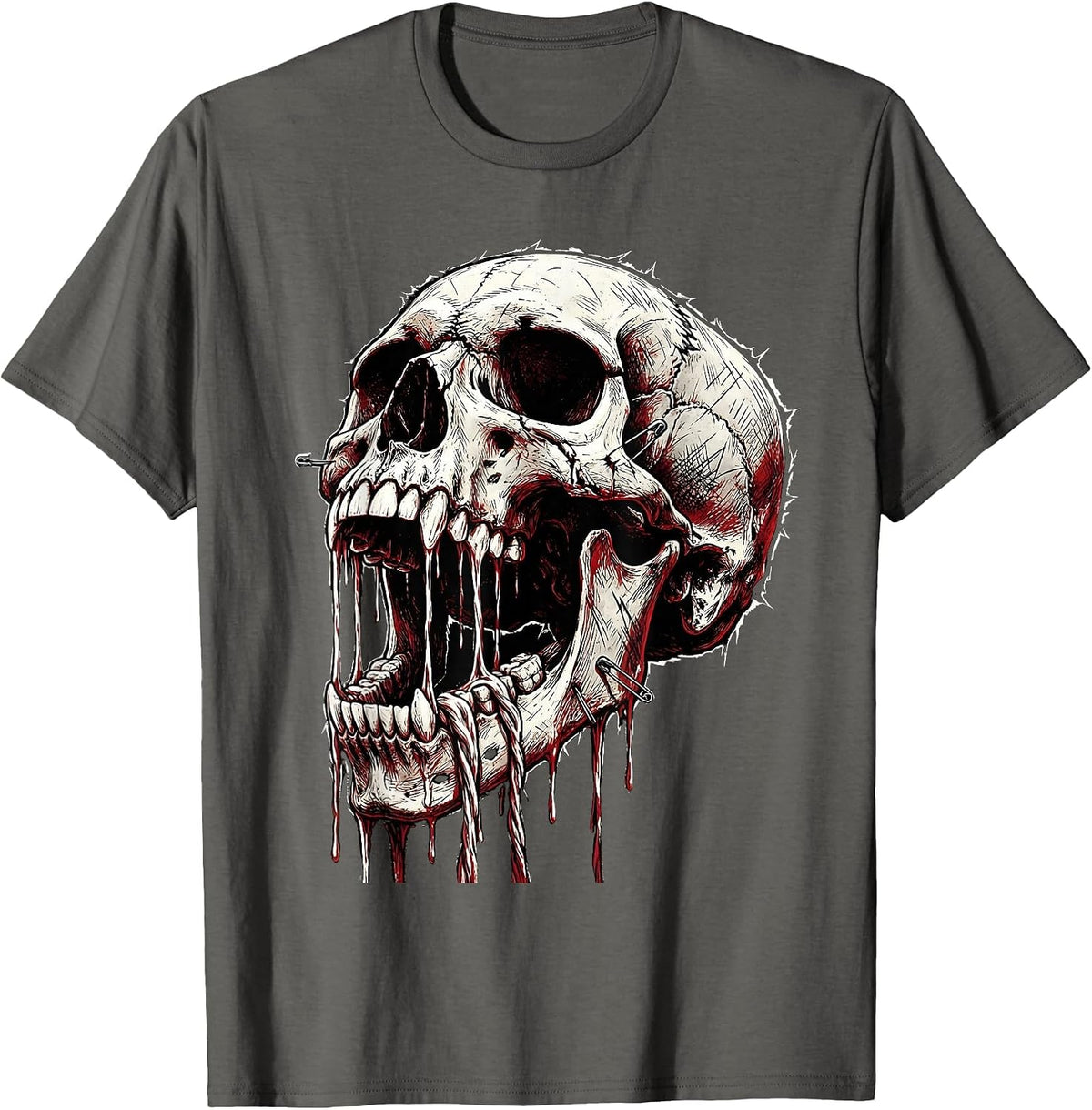 I Have Rabies Unhinged Jaw Dripping Saliva Graphic T-Shirt - Asphalt Grey