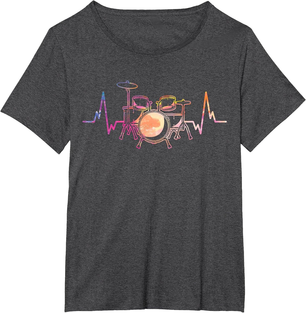 Retro Heartbeat Drummer Drums Drumming Drum Set T-Shirt - Dark Heather Grey