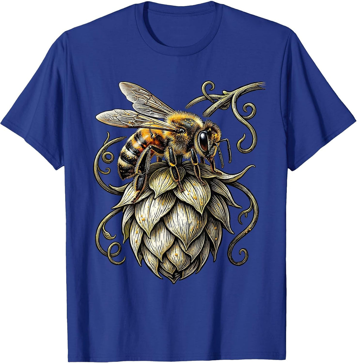 Bee and Hop Flower Craft Beer Lover Design T-Shirt - Royal Blue