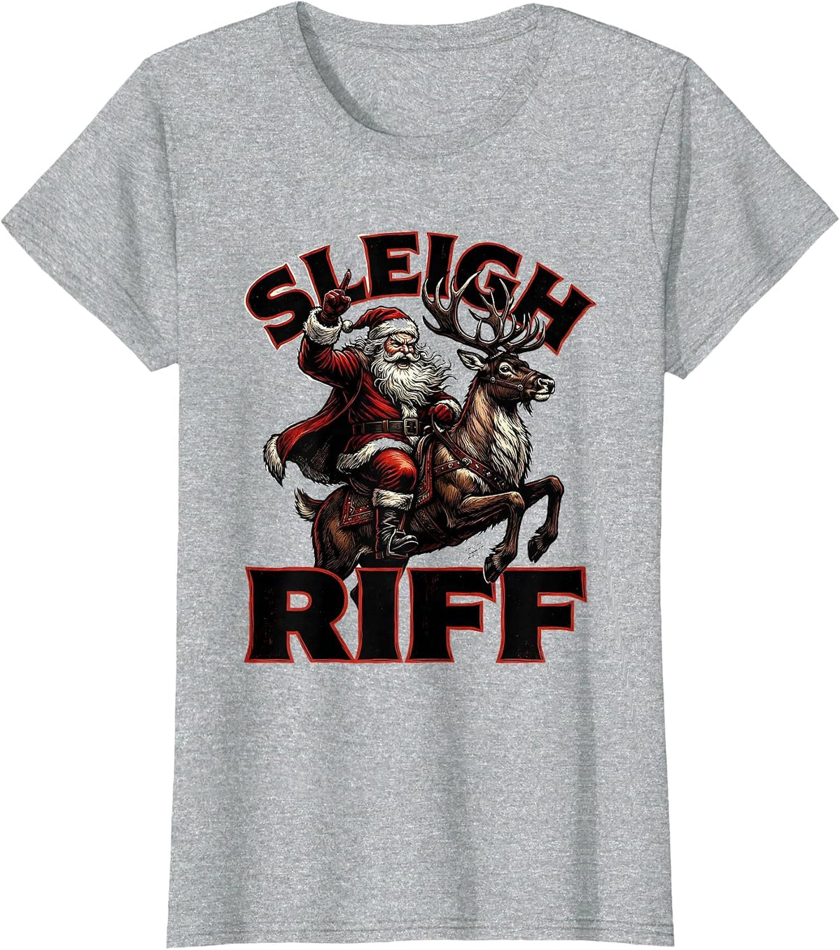 Sleigh Riff Metal Christmas Heavy Metal Fan Parody Humor T-Shirt - Heather Grey