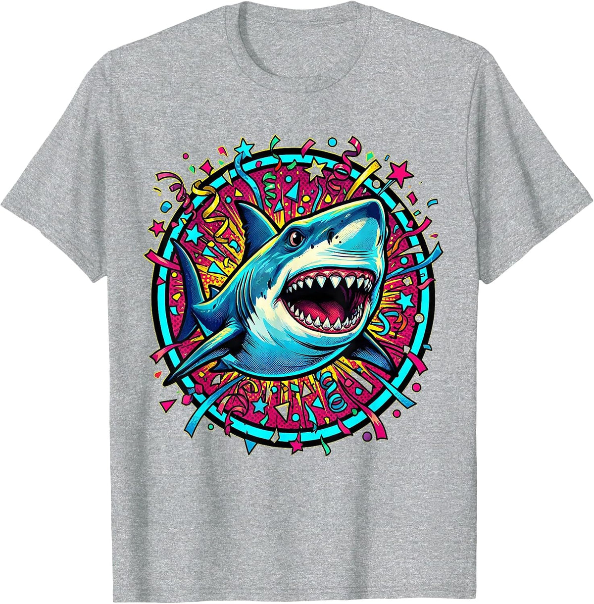 Men's Birthday Shark Confetti Ocean Celebration Design T-Shirt - Heather Grey