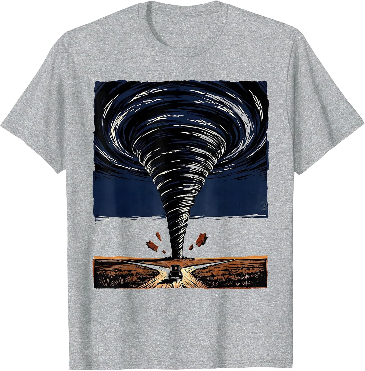 Men's Twister Vortex Linocut Storm Chaser Meteorology Humor T-Shirt - Heather Grey