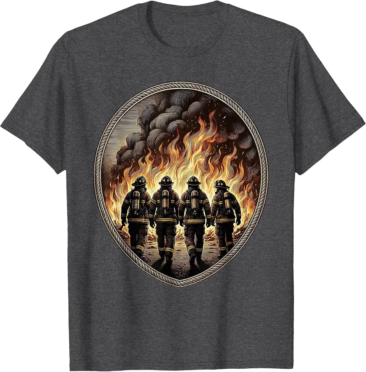 Firefighter Crew Walking Away From Inferno T-Shirt - Dark Heather Grey