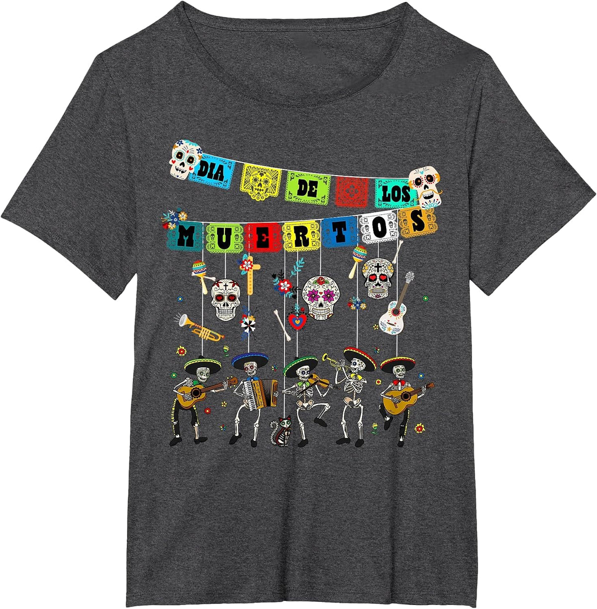 Dia De Los Muertos Day of the Dead Funny Skull Dancing T-Shirt - Dark Heather Grey