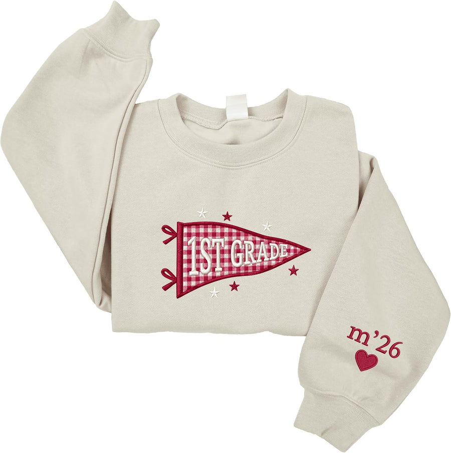 Embroidered Grade Level Pennant T-Shirt, Pennant Flag Teacher Tee, Back to School Outfit, School Spirit Shirt, Teacher Team