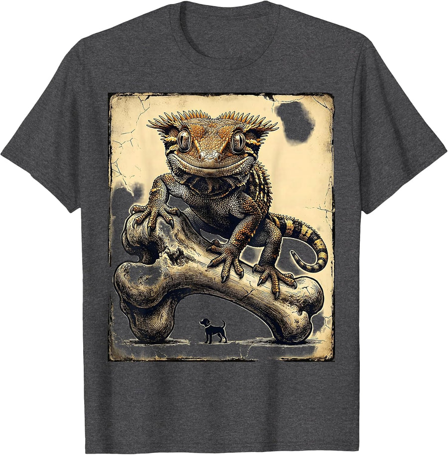 Men's Crested Gecko Distressed Reptile Lover Gift T-Shirt - Dark Heather Grey