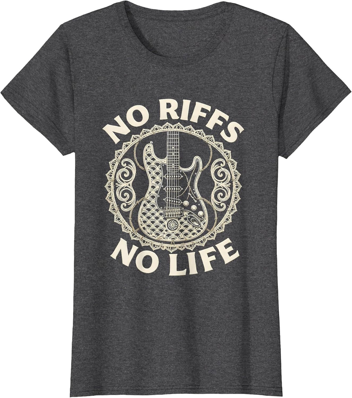 Women's No Riffs No Life Metal Guitar Music Design T-Shirt - Dark Heather Grey