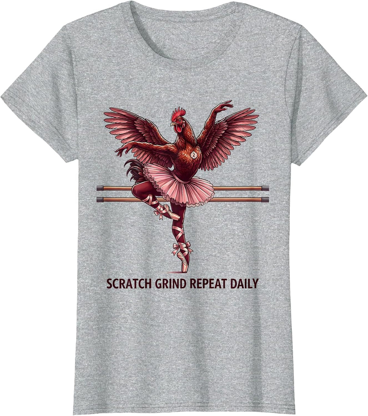 Scratch Grind Repeat Daily Funny Chicken Design T-Shirt - Heather Grey