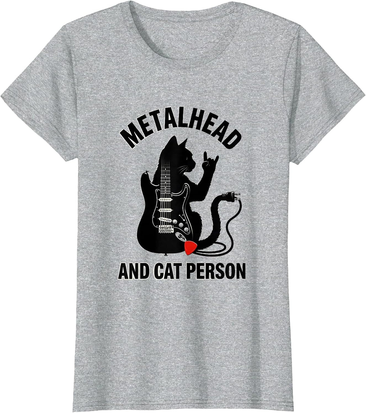 Women's Metalhead And Cat Person Funny Heavy Metal Cat Rock Fan Gift T-Shirt - Heather Grey